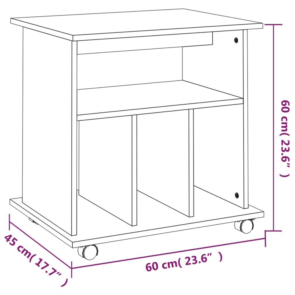 Mobile Filing Cabinet Smoked Oak Finish 60 X 45 X 60 Cm Engineered Wood