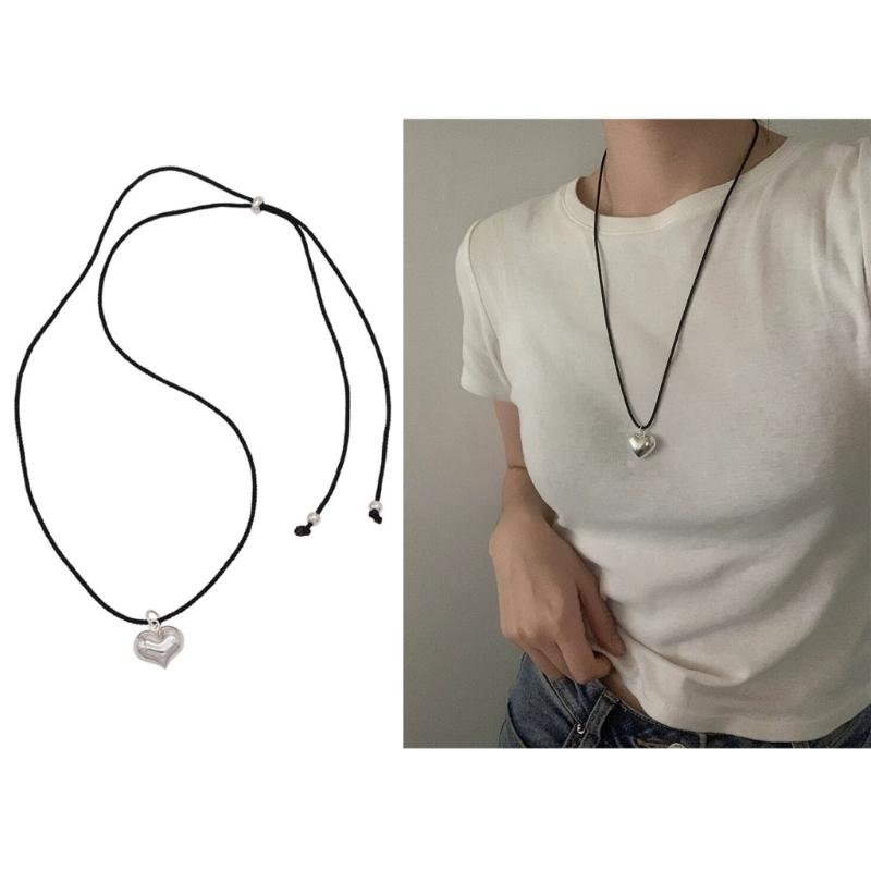 Fashion Trend Niche Sense Love Pendant Collarbone Chain Temperament Simple Cold Wind Adjustable Black Rope Necklace