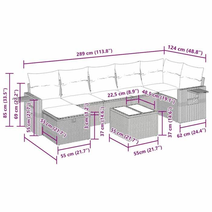 VidaXL Salon de jardin 8 pcs avec coussins gris résine tressée 3325517