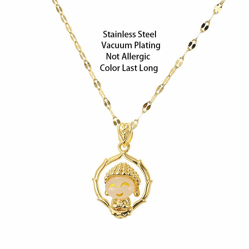 New Chinese Wind Lucky Maitreya Buddha Pendant Women Necklaces Cute Stainless Steel Female Clavicle Chain Girl's Neck Jewelry