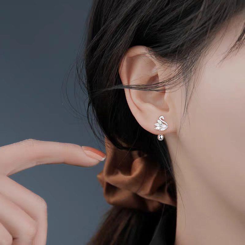 Elegant U-Shaped Zirconia Swan Stud Earrings - Versatile No-Piercing Jewelry for Women
