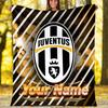 1pc Personalized Name Juventus Theme Blanket - Digital Print, Polyester, Cozy for All Seasons, Perfect for Outdoor, and Travel