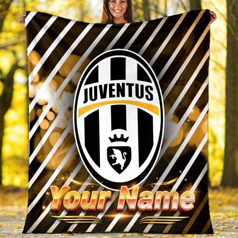 1pc Personalized Name Juventus Theme Blanket - Digital Print, Polyester, Cozy for All Seasons, Perfect for Outdoor, and Travel