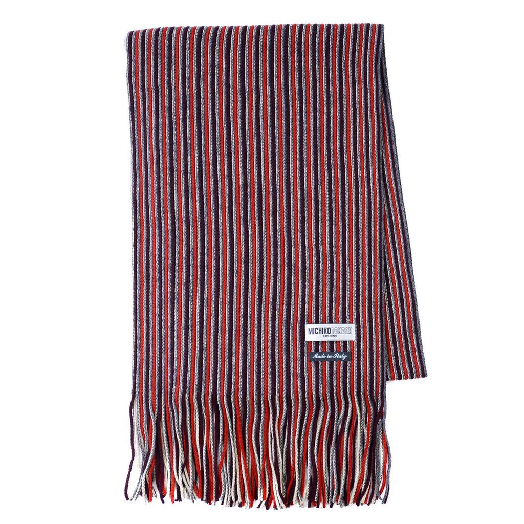 [Michiko London] Made in Italy Brand Scarf, Unisex, Raschel Knit Stripe (Pattern A Red)