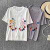Summer Women College Sweet Cat Embroidery Knitted Sweater Pullover Tops For Girl