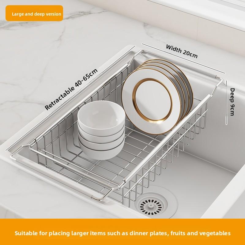 Stainless Steel Telescopic Sink Organizer - Multi-Purpose Drainage Rack for Dishes, Fruits, Vegetables and Dishcloths