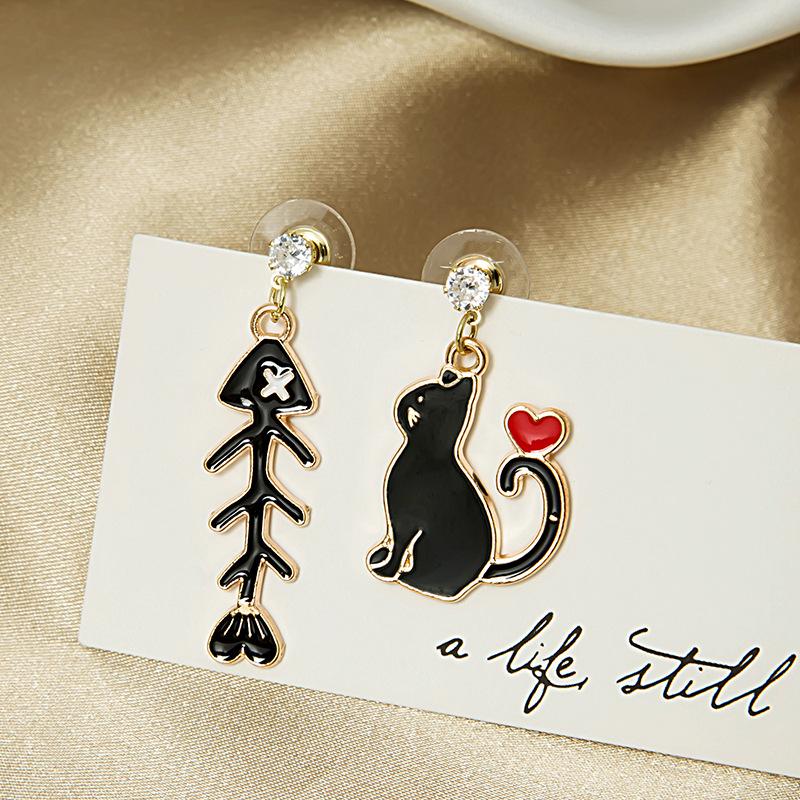 Cartoon Cute Cat Fishbone Earrings Fashion Personality Earrings Earrings Earrings