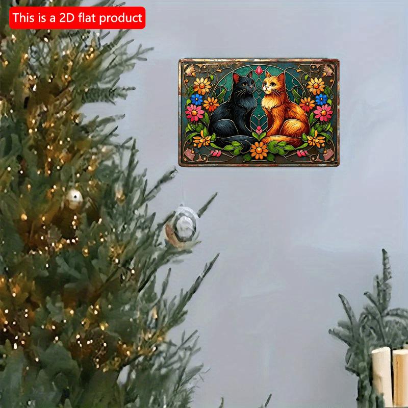 2d Flat 30*20cm, Vintage Wooden Sign, Black and Orange Cats Wall Art Decor, Cat Themed Hanging Plaque, for Home, Kitchen, Garden, Bedroom, Bar.