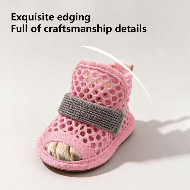 4Pcs Cute Mesh Dog Shoes Non-slip Elastic Strap Cooling Dog Boots Wear-resistant Dog Foot Cover Pet Sandals Summer For Pets New