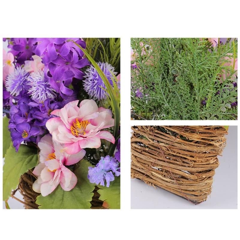 Elegant Basket with Beautiful Blooms Artificial Flowers Wreath Handmade Artfully Floral for Home and Office Enhancement