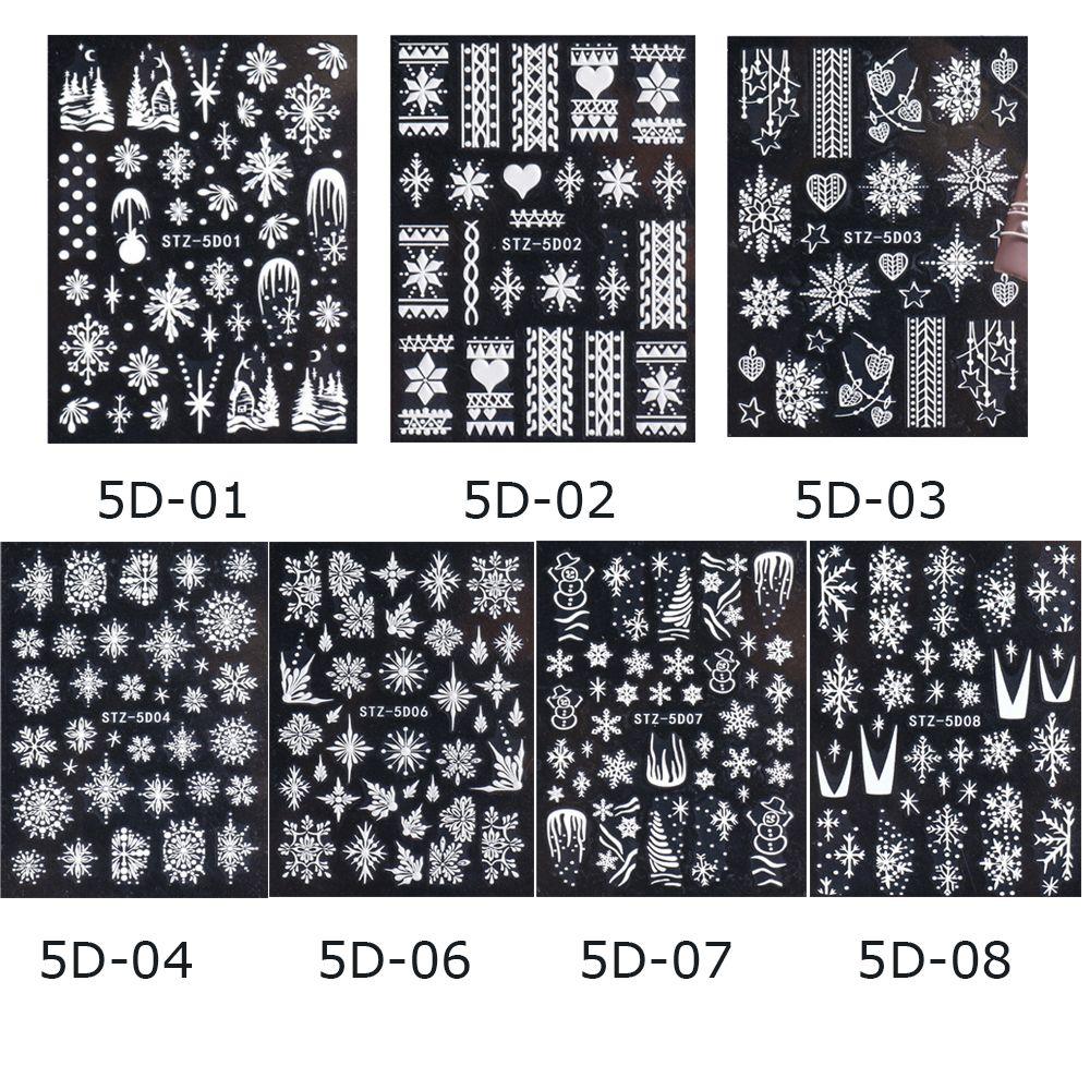 Slider Decals New Year Design Winter Charms Flower Snowflakes Nail Sticker 5D Embossed Christmas