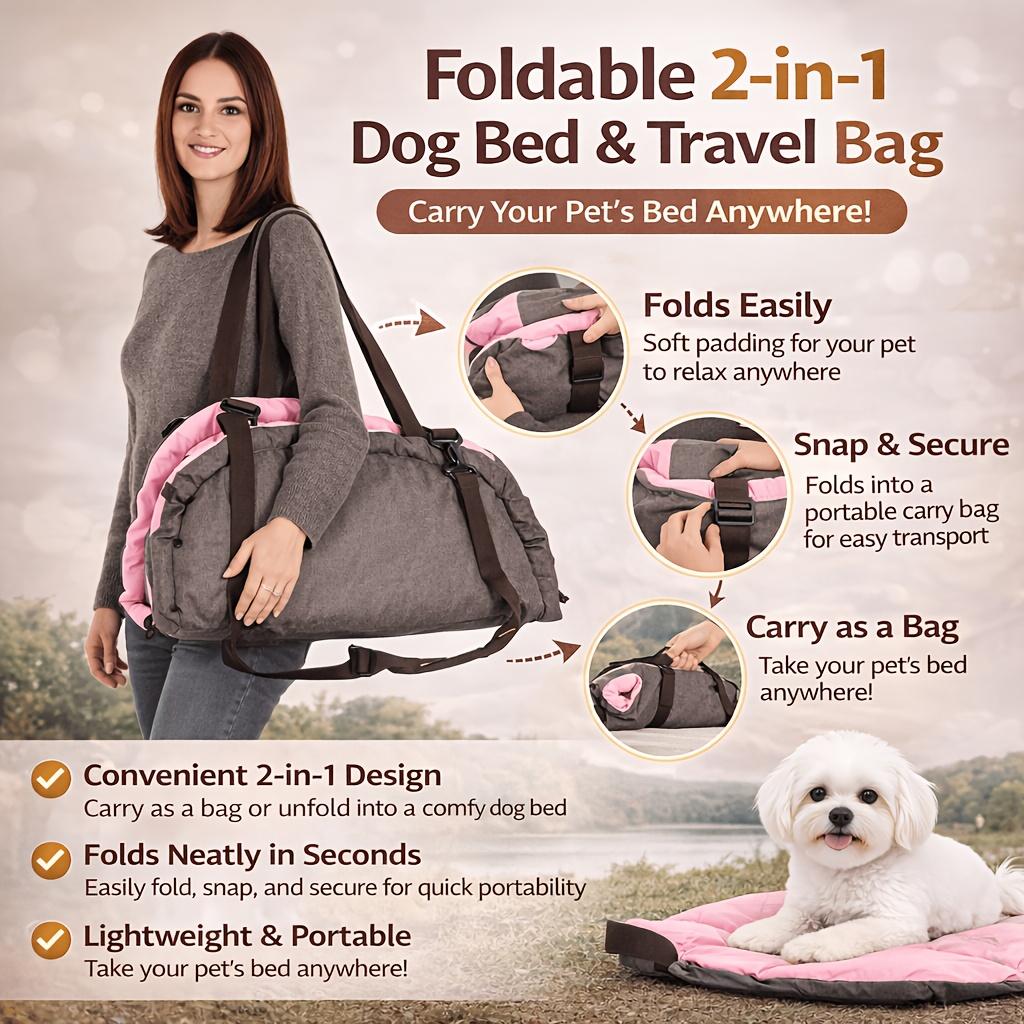 Paw Sauvy Two In One Pet Bed Travel Bag Portable Foldable Dog Soft Scratch Resistant Leash Hook Camping Outdoor Daily Travel Use
