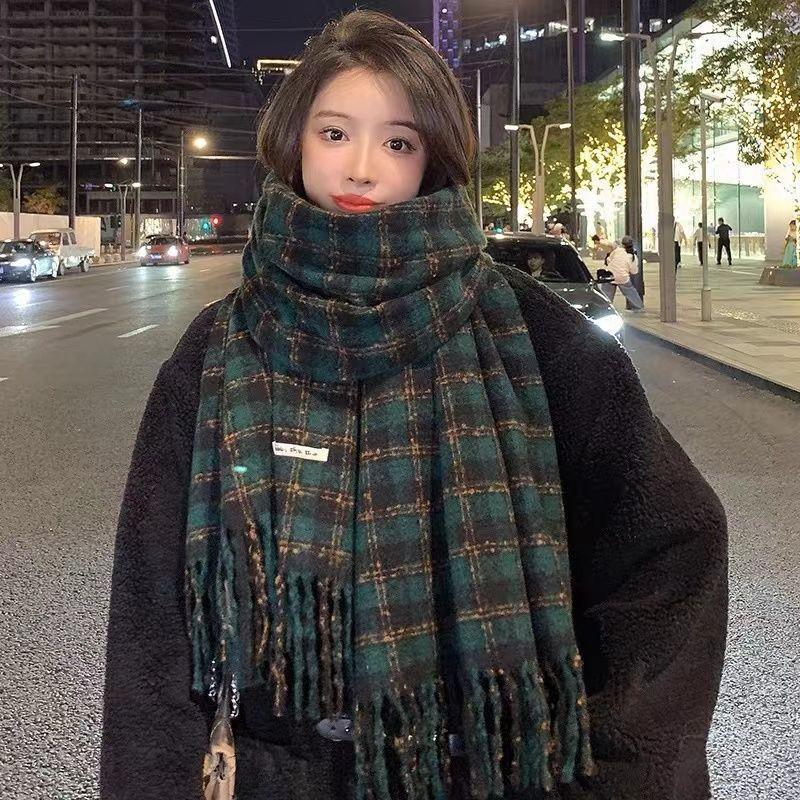 Autumn and Winter Scarves Women's Winter High-end Scarves Thickened and Warm Tonglu Imitation Cashmere Plaid Scarves