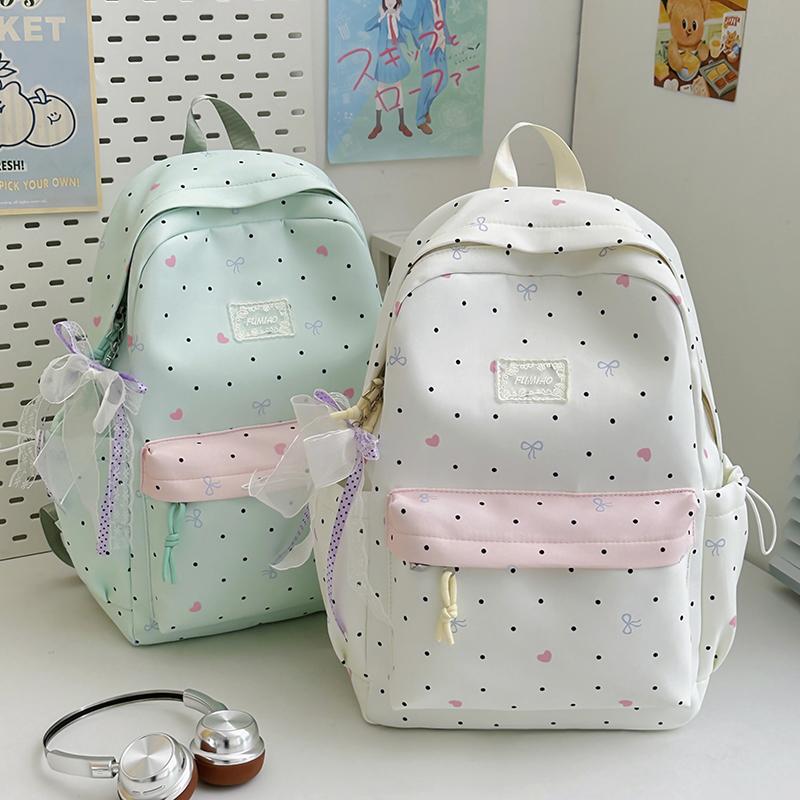 Student Schoolbag Large Capacity Multi-Function Backpack Dot Bow Print Women's Lightweight Backpack