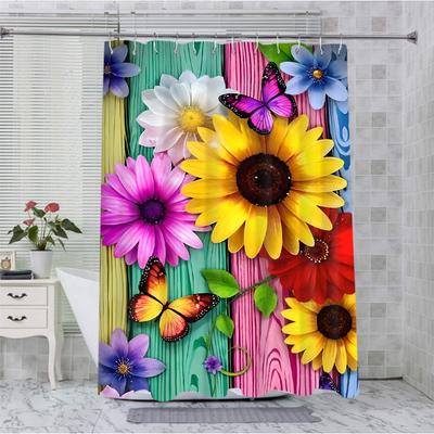 Sunflower Bathroom  Shower Curtain Colored Wood P Waterproof Fabric Bathroom Curtain With 12 Hooks Sunflower Home Deco Free Ship