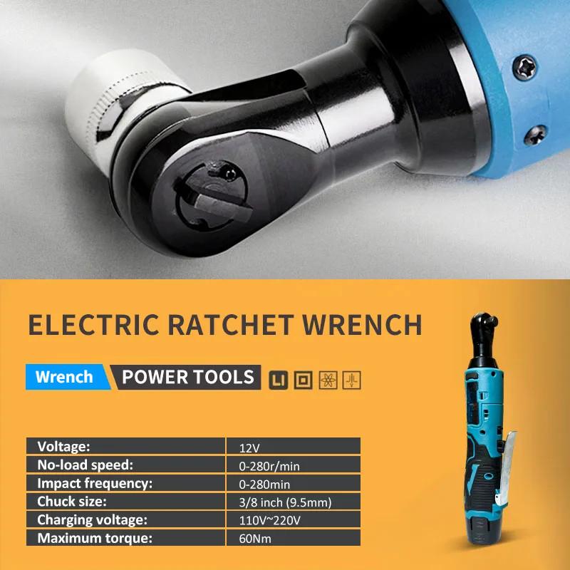 3/8 Inch Rechargeable Electric Wrench Right Angle Ratchet Wrenches Impact Driver Power Tool Cordless Portable Impact Wrench