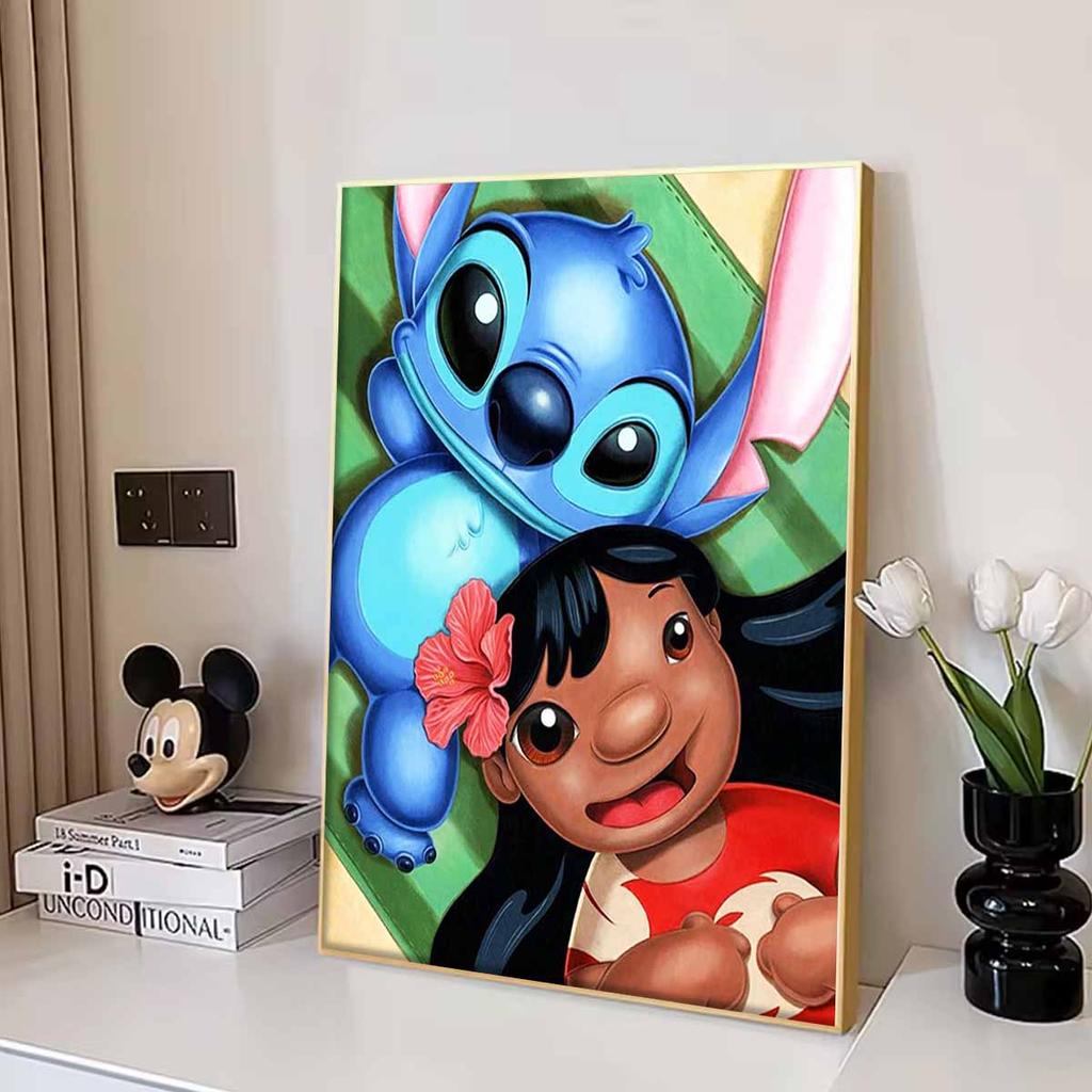 Pełne Round Diamond Painting Lilo & Stitch Sztuka Obraz z Dżetami Mozaika DIY 5D Haft Krzyżykowy Dekoracja Domu