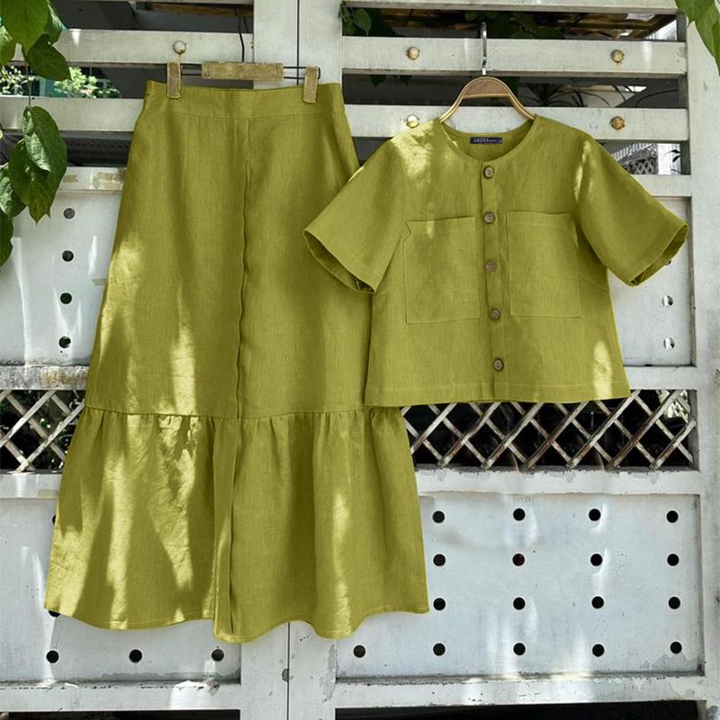 

ZANZEA Женские повседневные комплекты из двух частей: блузка с коротким рукавом и юбка А-силуэта S