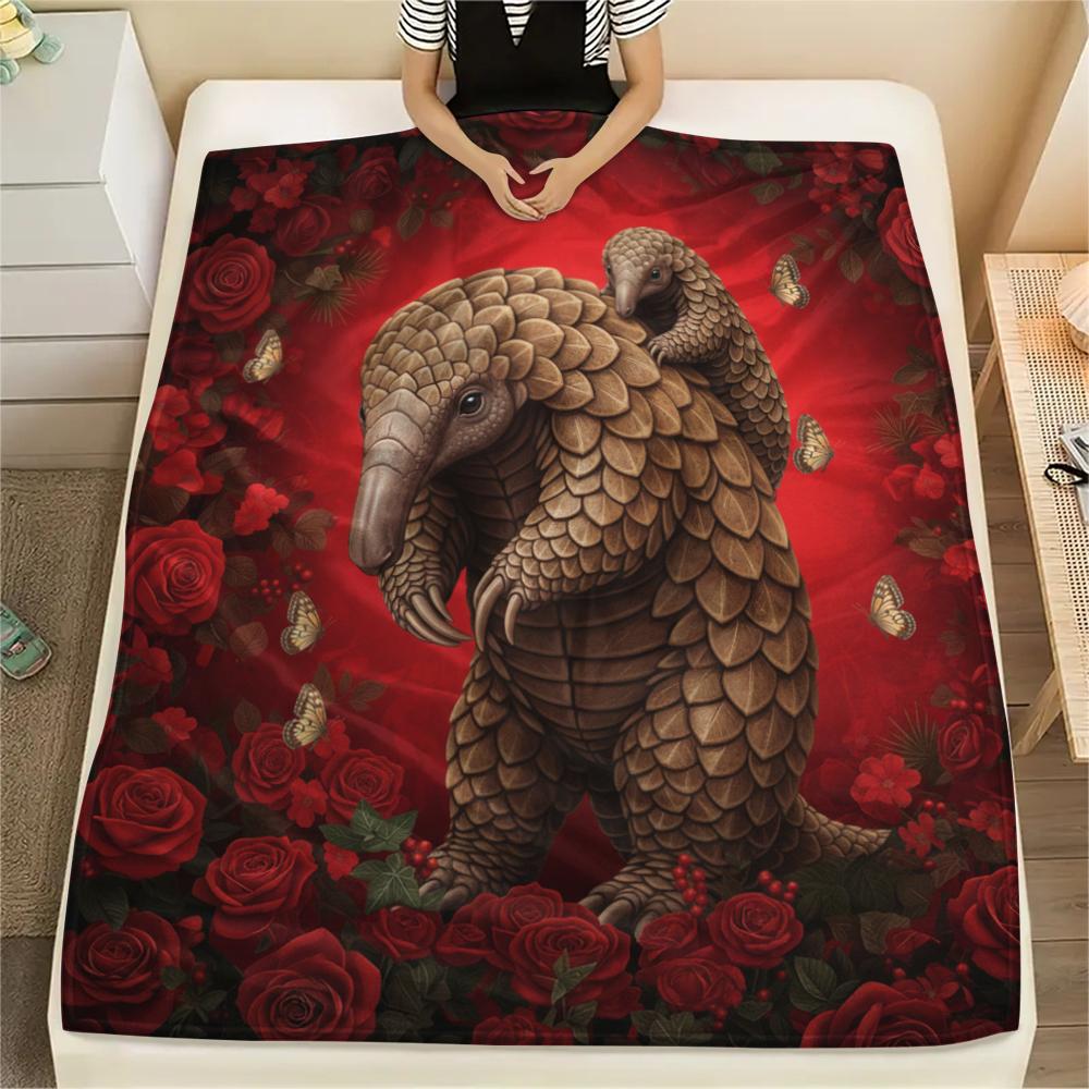 1PC Red Rose Animals Print Flannel Blanket, High Quality All Seasons, Home Decor, Warmth and Comfort, Perfect for Christmas Gifts