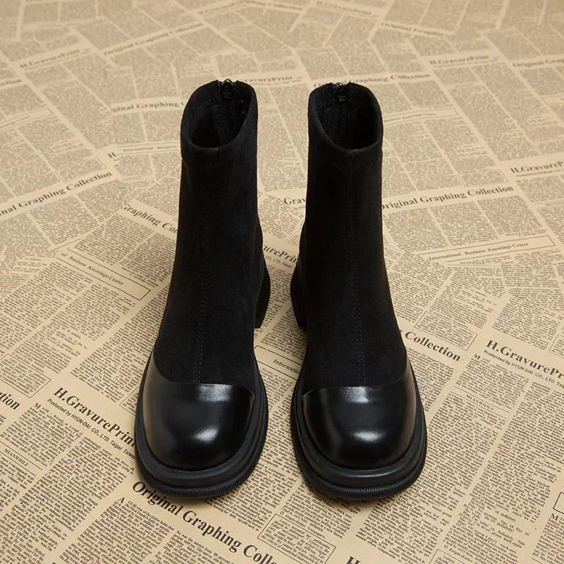 Fashion 2024 New Autumn/Winter Women's Ankle Boots with Velvet Warm Back Zipper Short Boots Fashion Thick Bottom Thick Heel Thin Boots