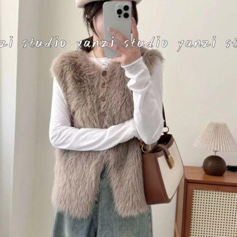 Podzimní Zimní Pletený Svetr V-výstřih Dámský Hrubý Oversized Kabát Cardigan z Umělé Norek Kožešiny Ležérní Svrchní Oblečení