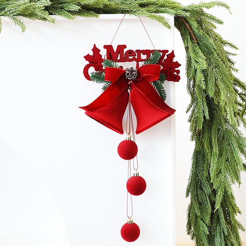 1 Stück Weihnachtsfensterdeko Glocken mit beflockter Oberfläche Roter beflockter Weihnachtsanhänger