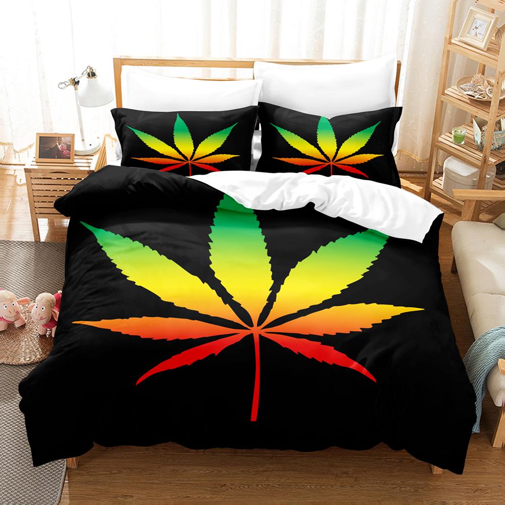 Comforter Colorful Maple Leaves Bedding Set Single Twin Full Queen King Size Cool Bed Set Aldult Kid Bedroom Three-Piece Suits 3