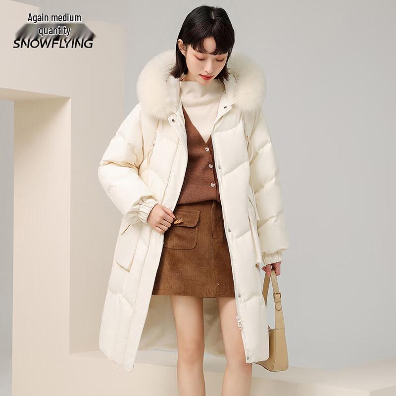 Women's Long Hooded Down Jacket with Fox Fur Collar