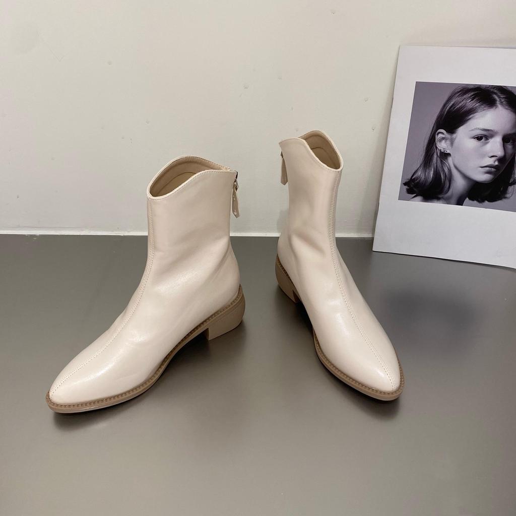 Booties Work Short Shoes for Woman Brown Women's Ankle Boots Pointed Toe Elegant with Medium Heels Footwear Trend 2024 New In Pu