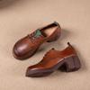 First layer cowhide loafers women's spring and autumn new British style retro lace-up wedge small leather shoes women's shoes single shoes women