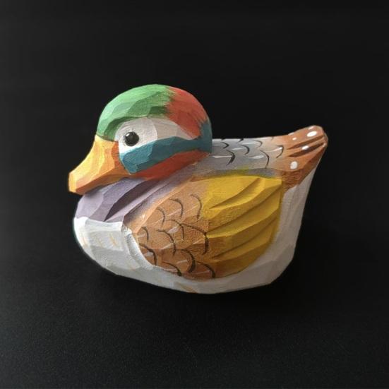 Wooden Duck Figurine Hand-Carved Duck Statue Small Rustic Wildlife Sculpture Collectible Ornament for Indoor Desk Shelf Decor
