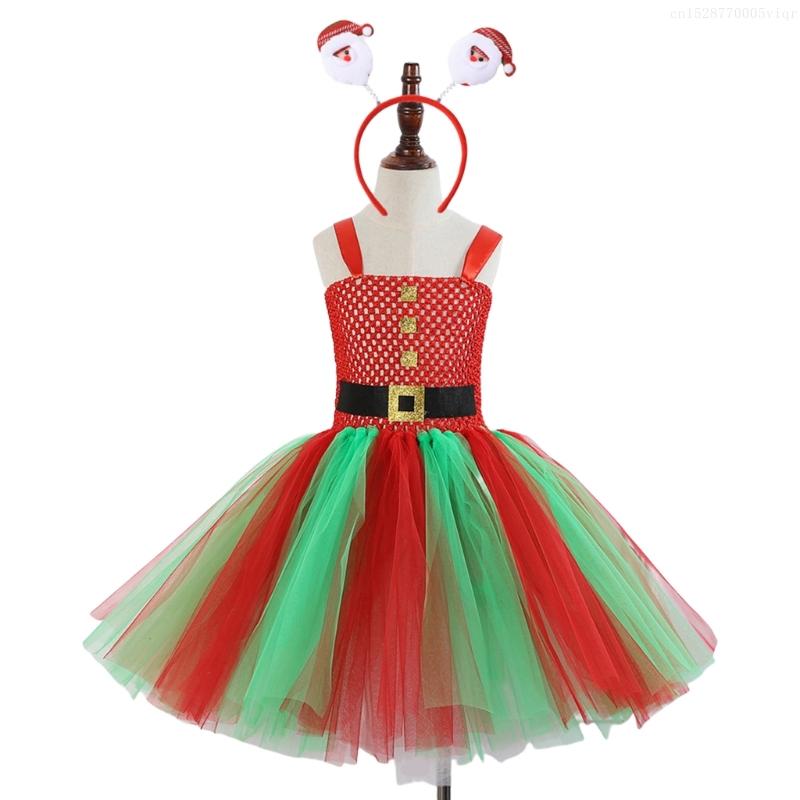 Kids Christmas Elf Costume Halloween Elf Dress Up Outfits with Dress and Christmas Hat (Or Headband) for Girl Christmas F0S4