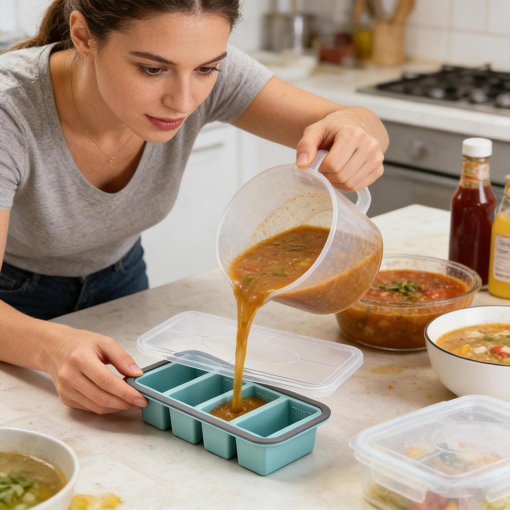 Silicone Freezer Trays with Lid Heat Resistant Easy Release Soup Freezer Containers for Sauce Broth Rice Liquid Leftover Butter