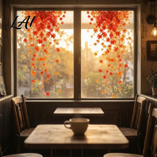 Non Adhesive Window Film 2Pcs Fall Clings Hanging Maple Leaf Decals Reusable Autumn Clings Leaves Static Stickers for Thanksgiving Party Supplies