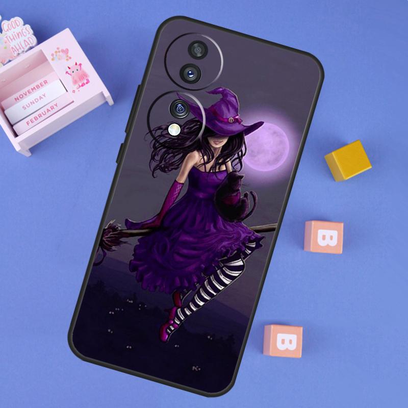 Halloween Witch Cat Case For Honor X9d X9a X9b X9c X8a X8b X8c 200 400 Pro 50 70 90 Magic 7 Lite 5 6 8 Pro Cover