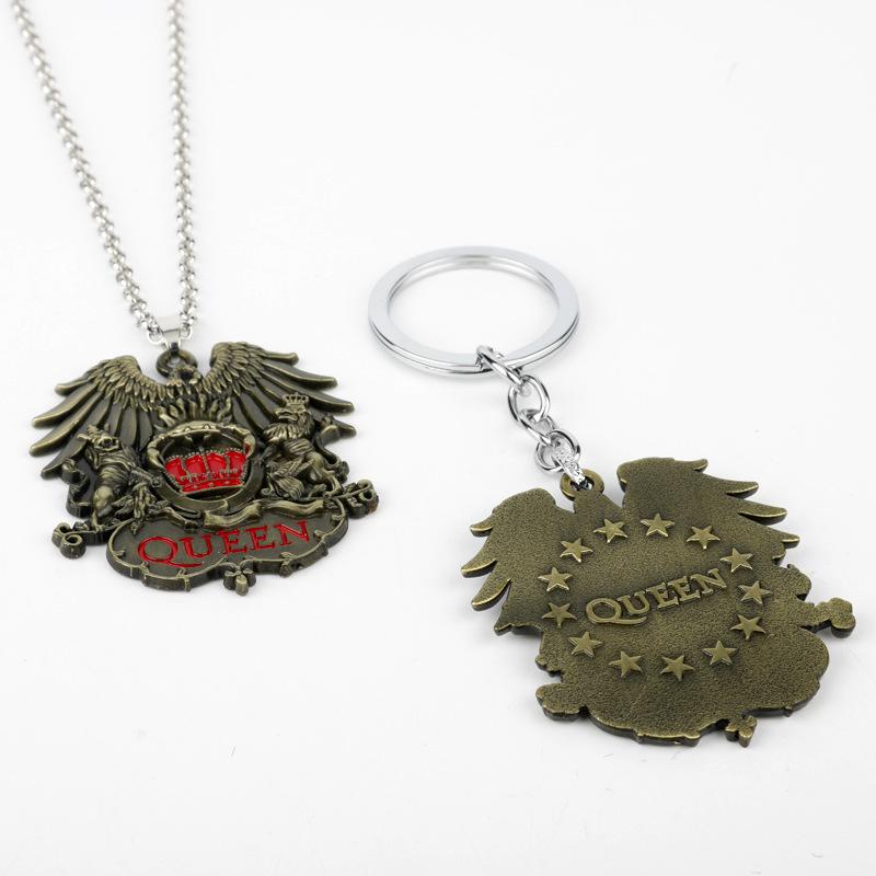 Queen Band Medal Nyckelring Cool Retro Rock Band Lion Eagle Specialnyckelring för män Kvinnor Fans Ryggsäck Plånbok Hängande smycken