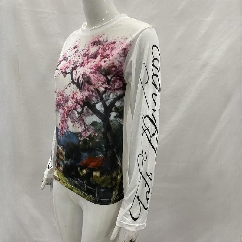 European and American y2k floral letter printed street casual style loose round neck top