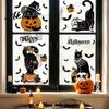 Reusable Holiday Window Film 4 Sheets Halloween Black Cat Clings, Spooky Pumpkin Bat Skull Decal Sticker, Double Sided Static Decals for Glass
