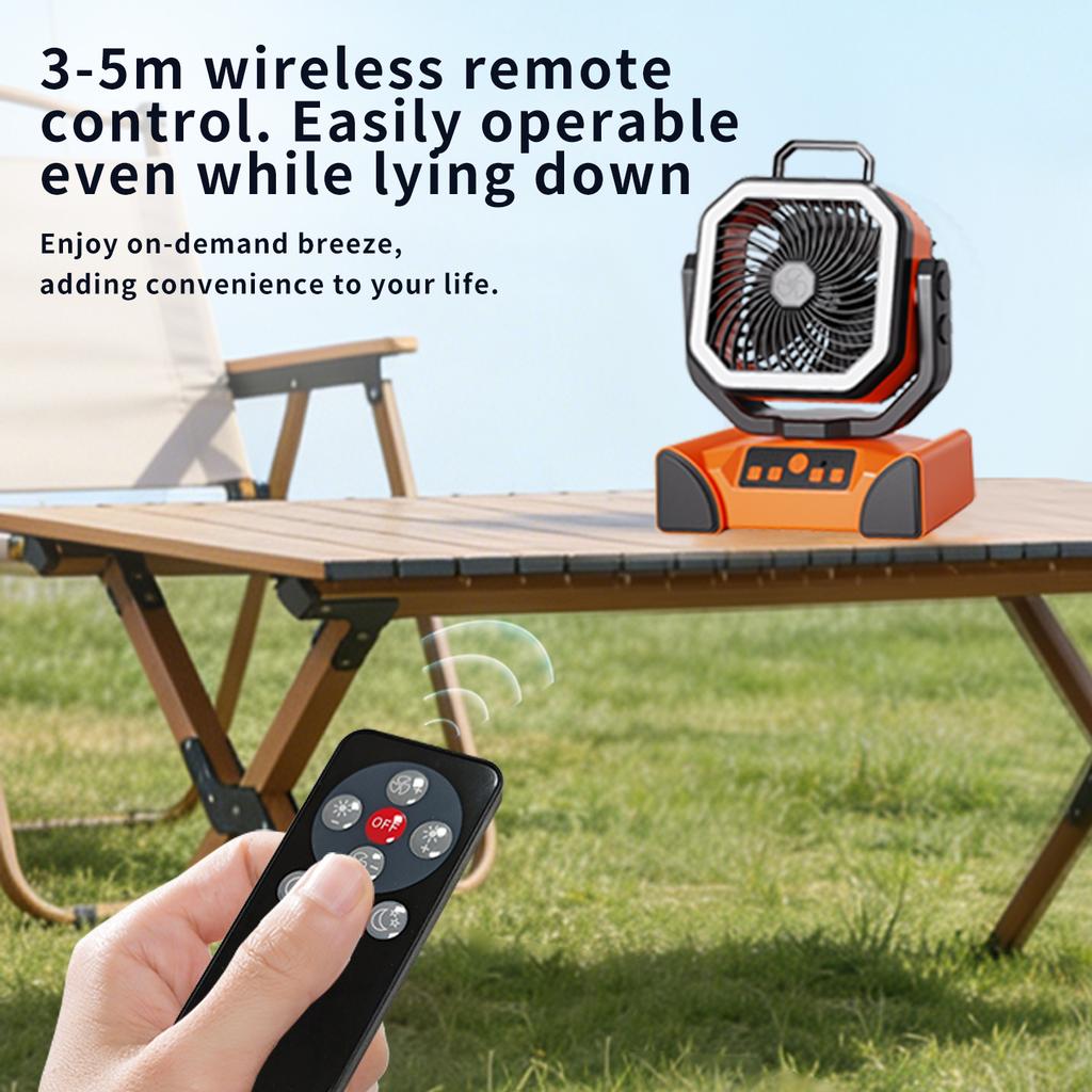 40000mAh Rechargeable Camping Fan with LED Light Remote Control 4 Speeds Timer Hanging Hook Portable Outdoor Tent Fan