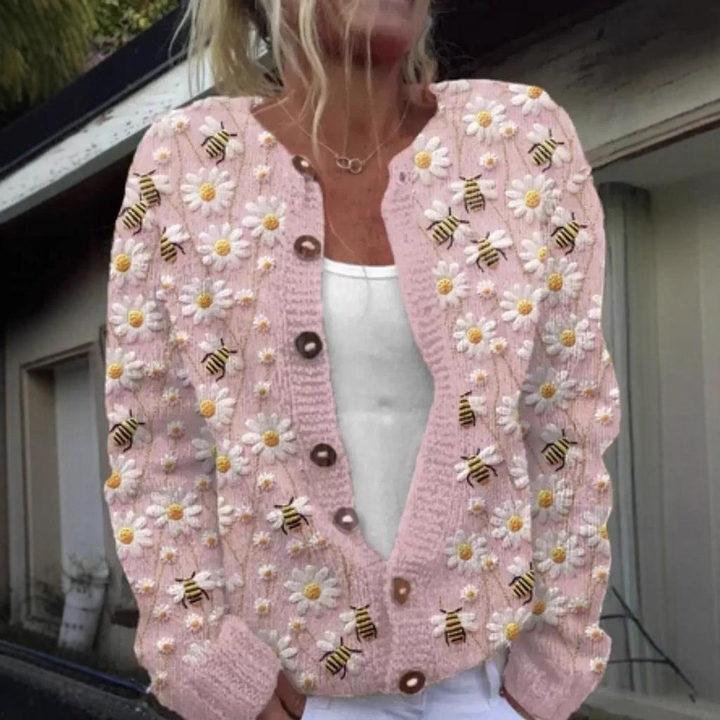 European Style 3 D Print Cardigan Knitted Jacket Spring and Fall Women 7 Sweater