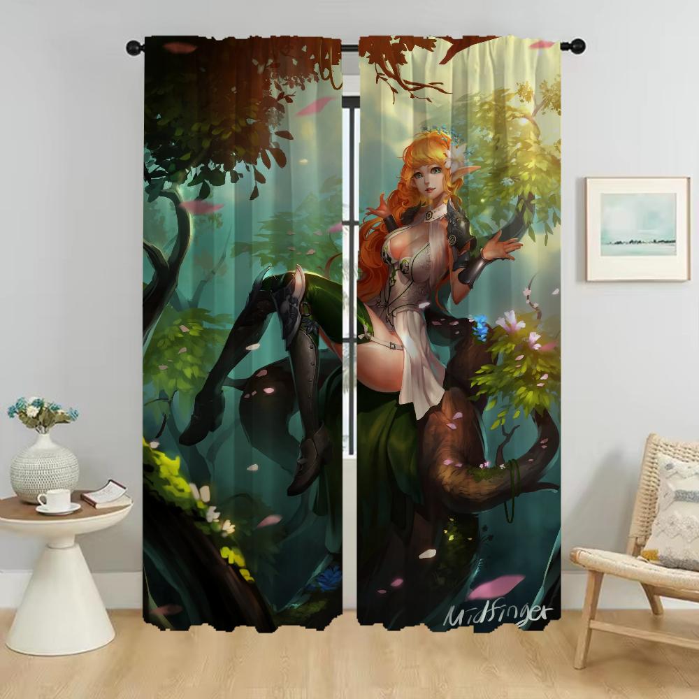 Female Elf Anti-mosquito Curtains for Living Room Kitchen Curtains 2 Pieces Window Curtain Shades Halloween Decoration Partition