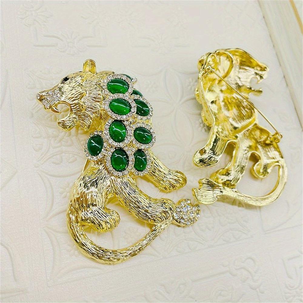 Women's Novelty Inlaid Imitation Glaze Rhinestone Lion Brooch Banquet Party Dress Suit Coat Decoration Pin