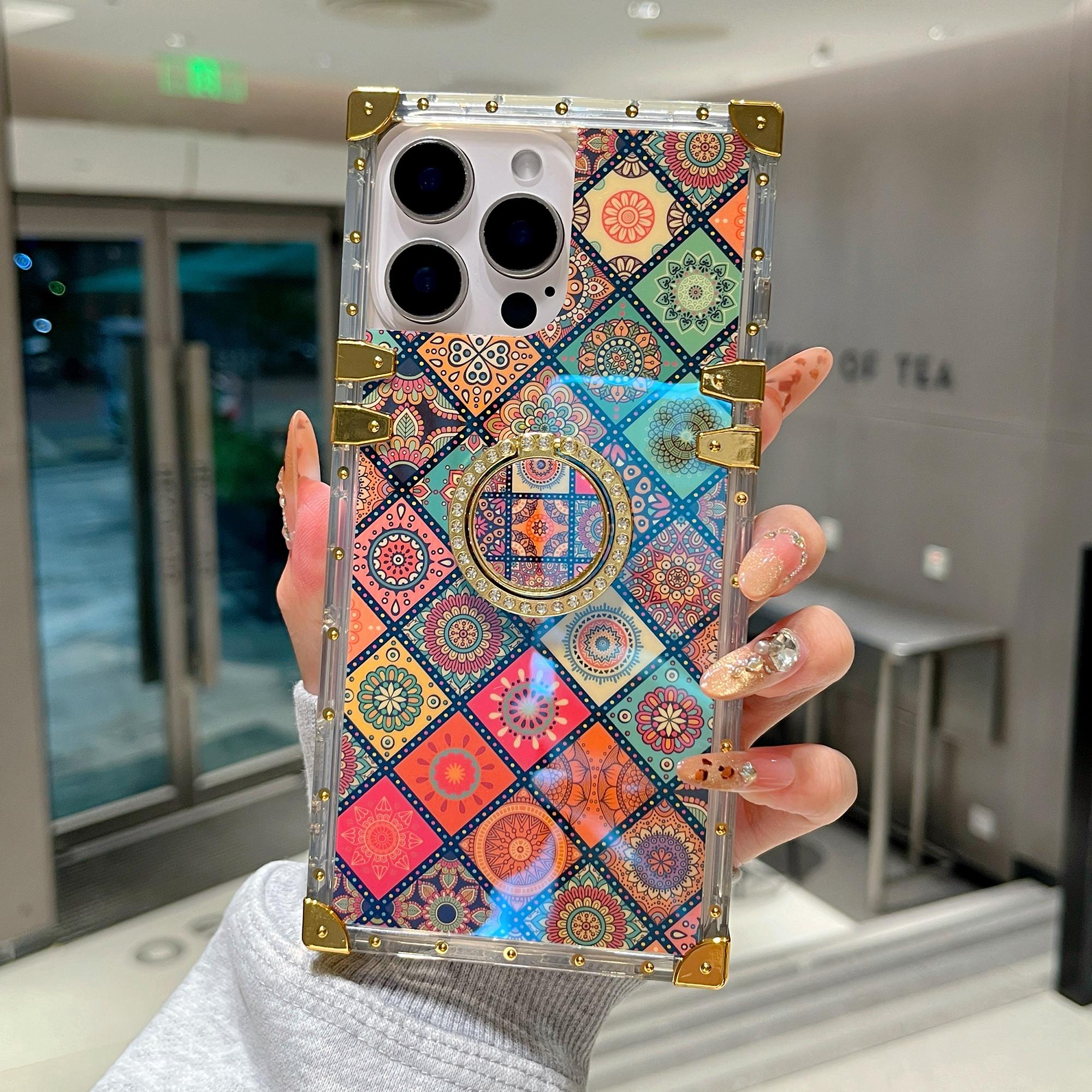 

Чехол для iPhone 16 Pro в этническом стиле, с гальваническим покрытием, из ТПУ+ПК, чехол для телефона с подставкой B