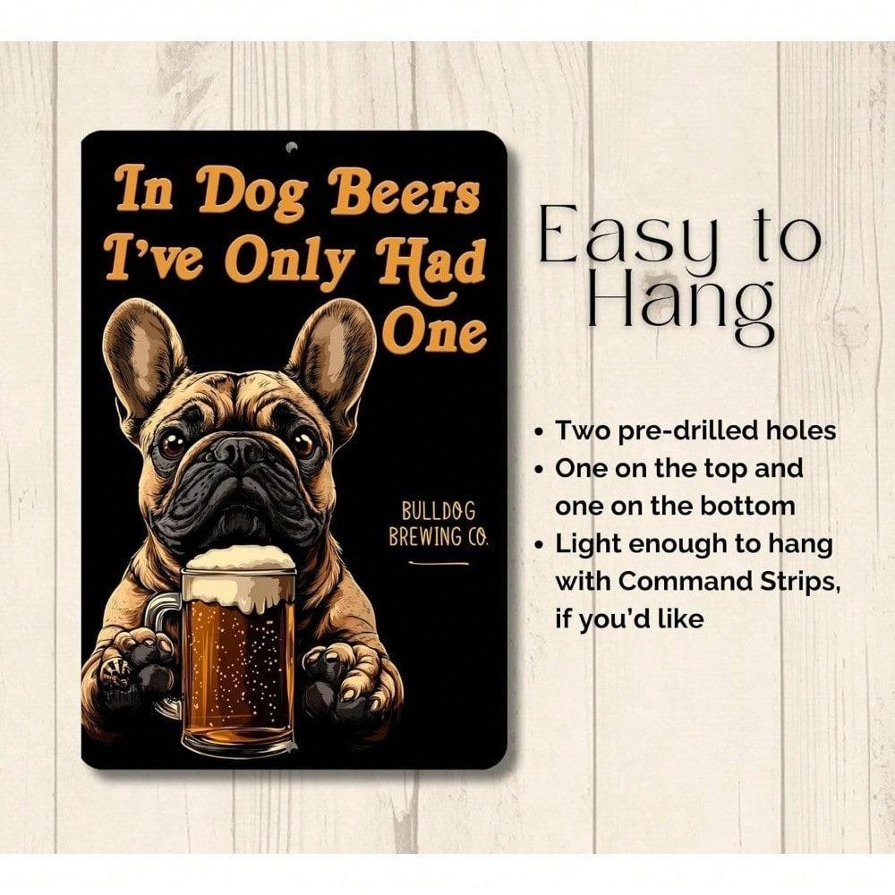 Funny Beer Drinking French Bulldog Metal Tin Sign Vintage Man Cave Garage Decor
