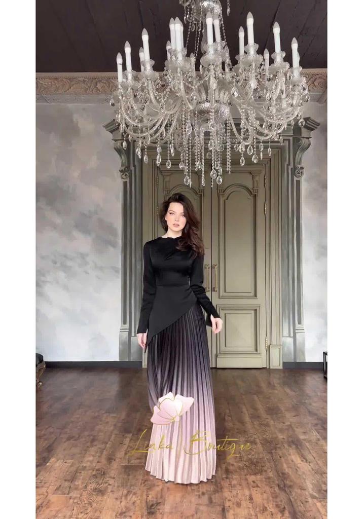 2024 Autumn Gradient Tie-dye Slimming Pleated Long Dress for Women