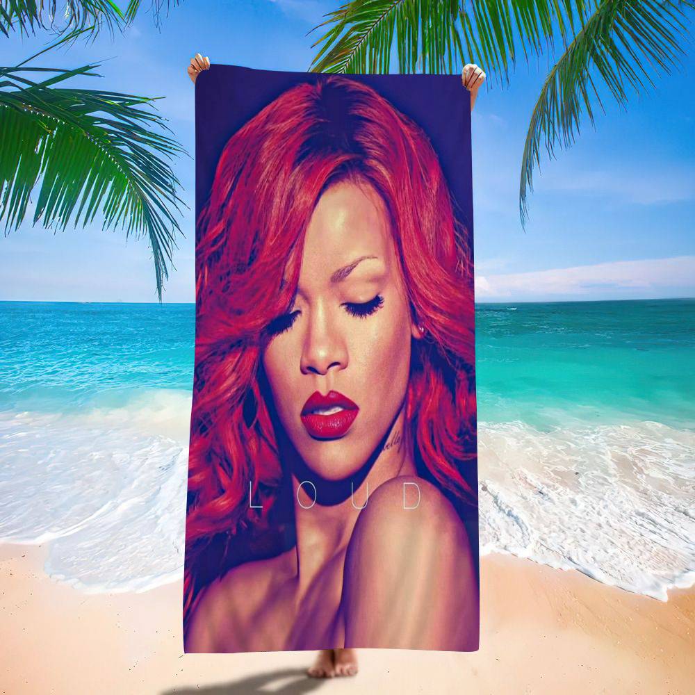 Singer R-Rihanna Microfiber Printed Beach Towel Mountain Climbing Yoga Beach Swimming Running Absorbent Soft Towel W40*H60(CM)