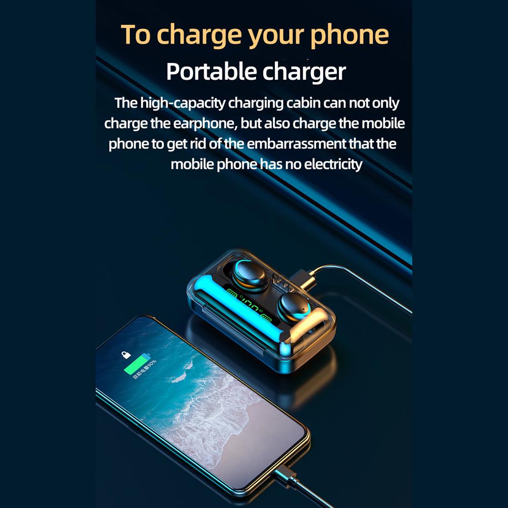 Wireless BT5.0 Earbuds Digital Earphones Noise Resuction with LED Power Display Charging Box Built in Mic Support Phone