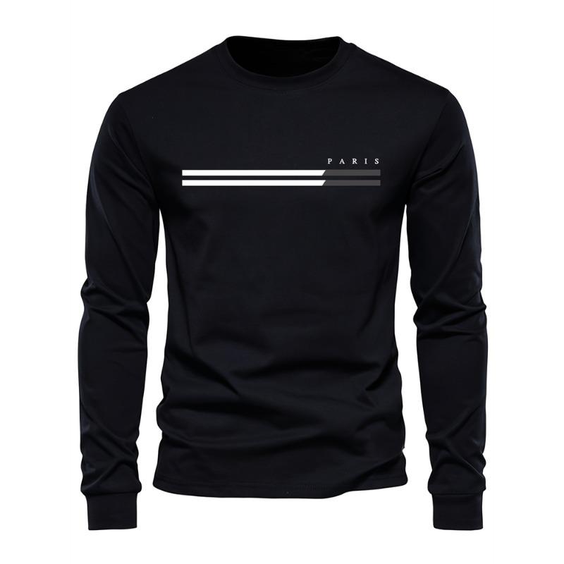 Men's Spring And Fall Fashion Casual Long-sleeved T-shirt Loose PARIS Letters Printed Pullover Round Neck Long Sleeve Sweatshirt