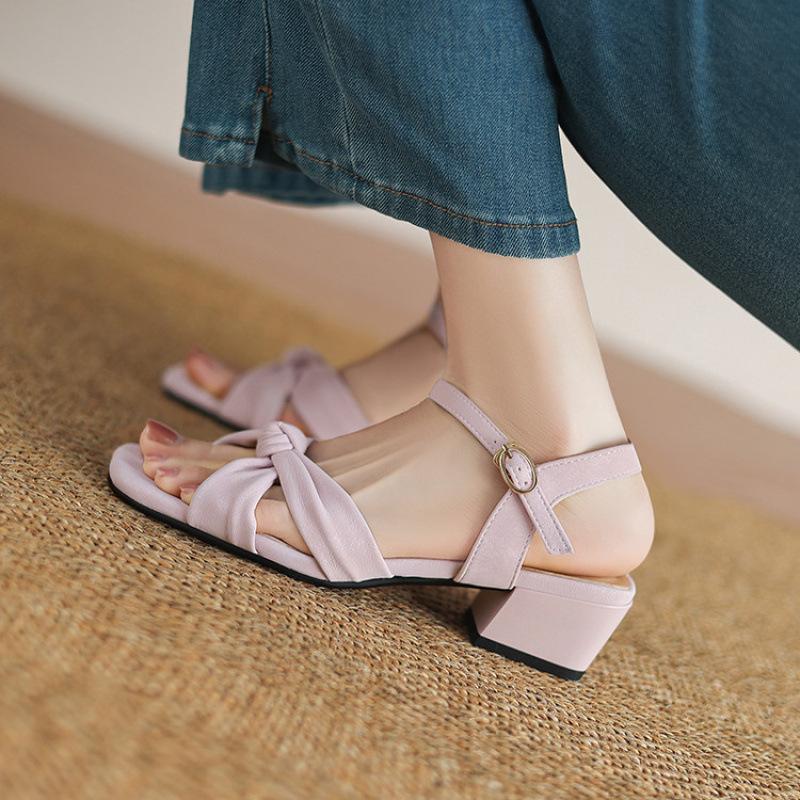 New Flat-soled Sandals Women's Summer Korean Version One-word Sandals Women's Buckle Soft Sole Size Women's Shoes Low-heeled Shoes Square Head