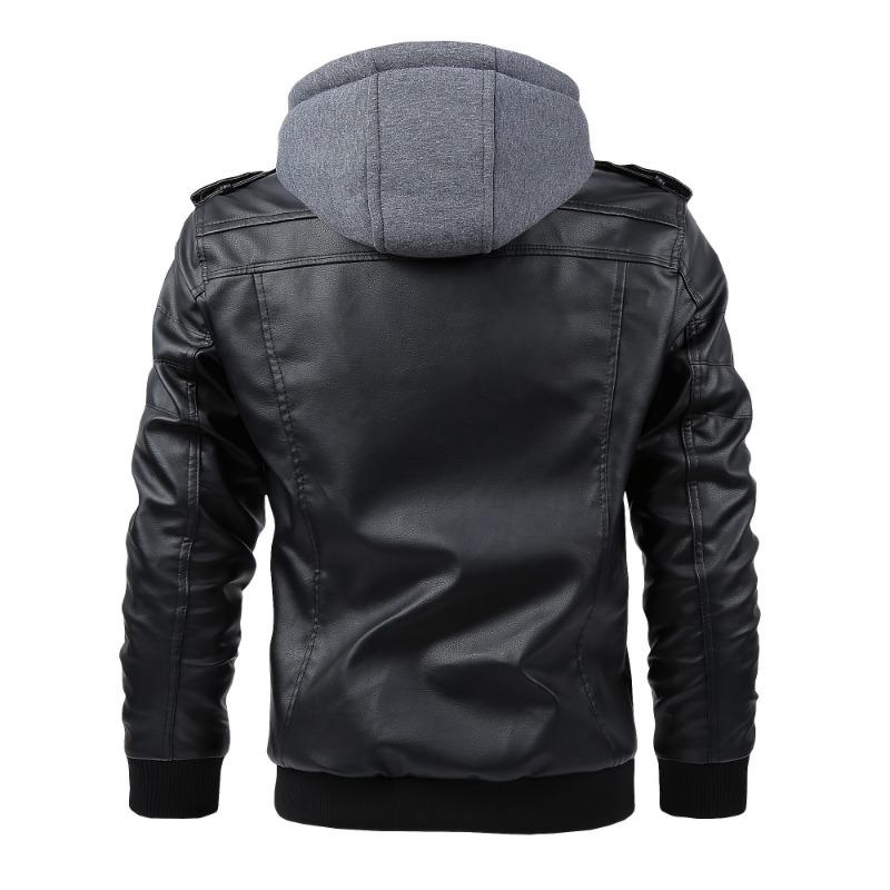 Hood Leather Jacket Streetwear Biker Coat Slim Fit Autumn Winter Coat Men Fur Lined Men Motorcycle Jacket Fashion Men Jacket